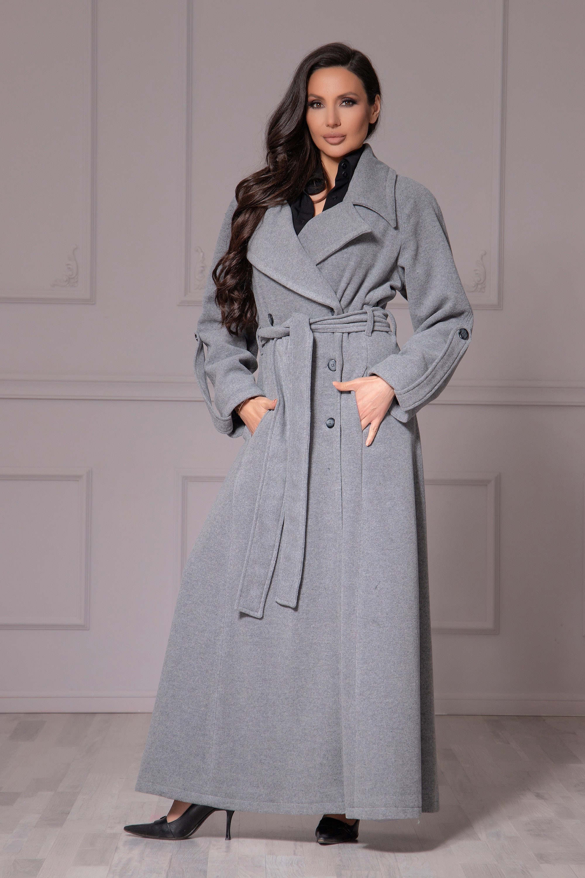 【専用】big silhouette wool coat Long Wool Coat, Green Wool Coat, Wool Coat Women, Long