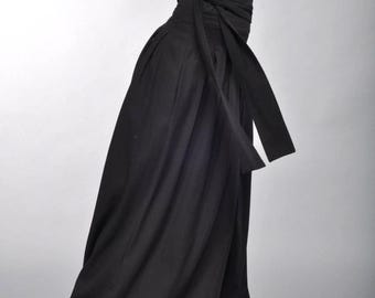 Avant Garde Waistband Skirt Pants with Wide Tie Belt, Wide Palazzo Linen Pants, Black Maxi Harem Pants, Cutom Made Flared Linen Pants