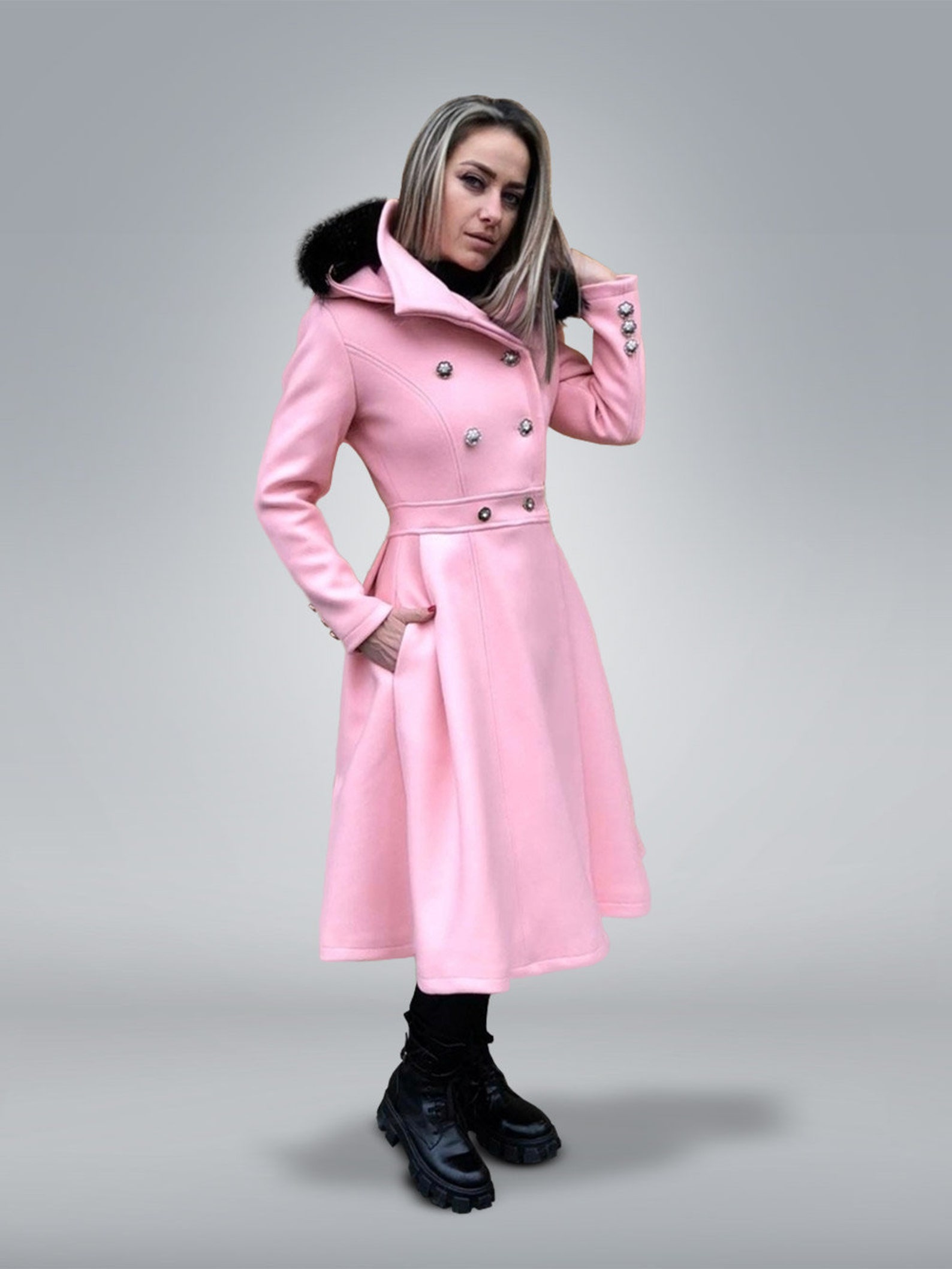 Pink Princess Coat Hooded Wool Coat Warm Winter Coat Pink Etsy