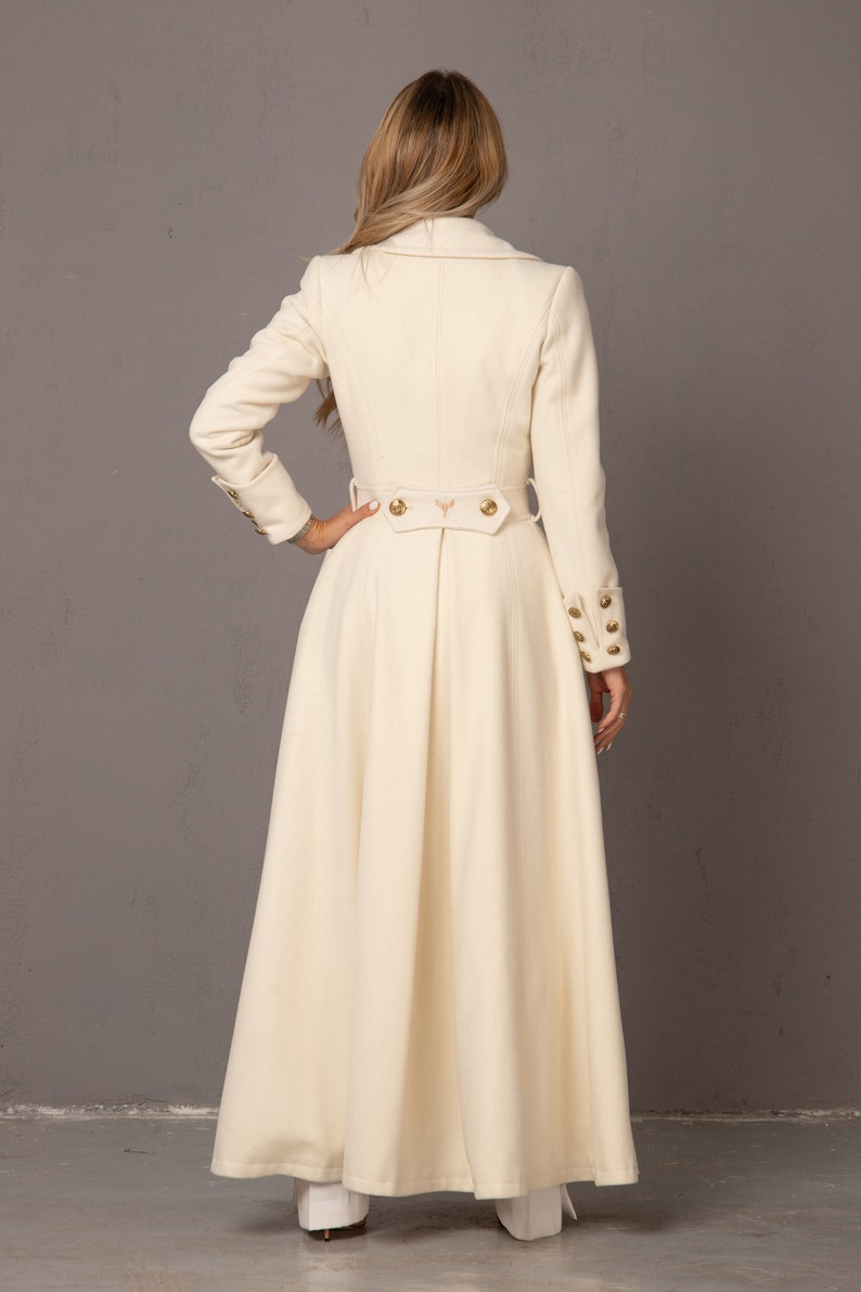 Winter Wedding Long Coat, Off White Floor Length Coat, Wool Cashmere Wrap Coat, Ivory Bridal Trench Coat, Ladies Long Princess Dress Coat image 5