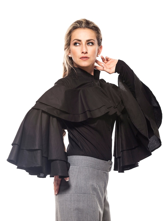 plus size black ruffle shirt