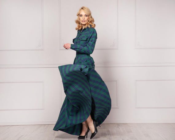Green & Blue Tartan Dress, Mother of the Bride Dress, Womens Clothing, Long  Plaid Dress, Edwardian Walking Dress, Wedding Guest Dress - Etsy
