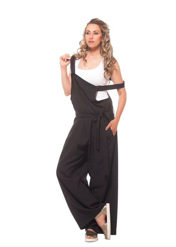 wide leg black overalls