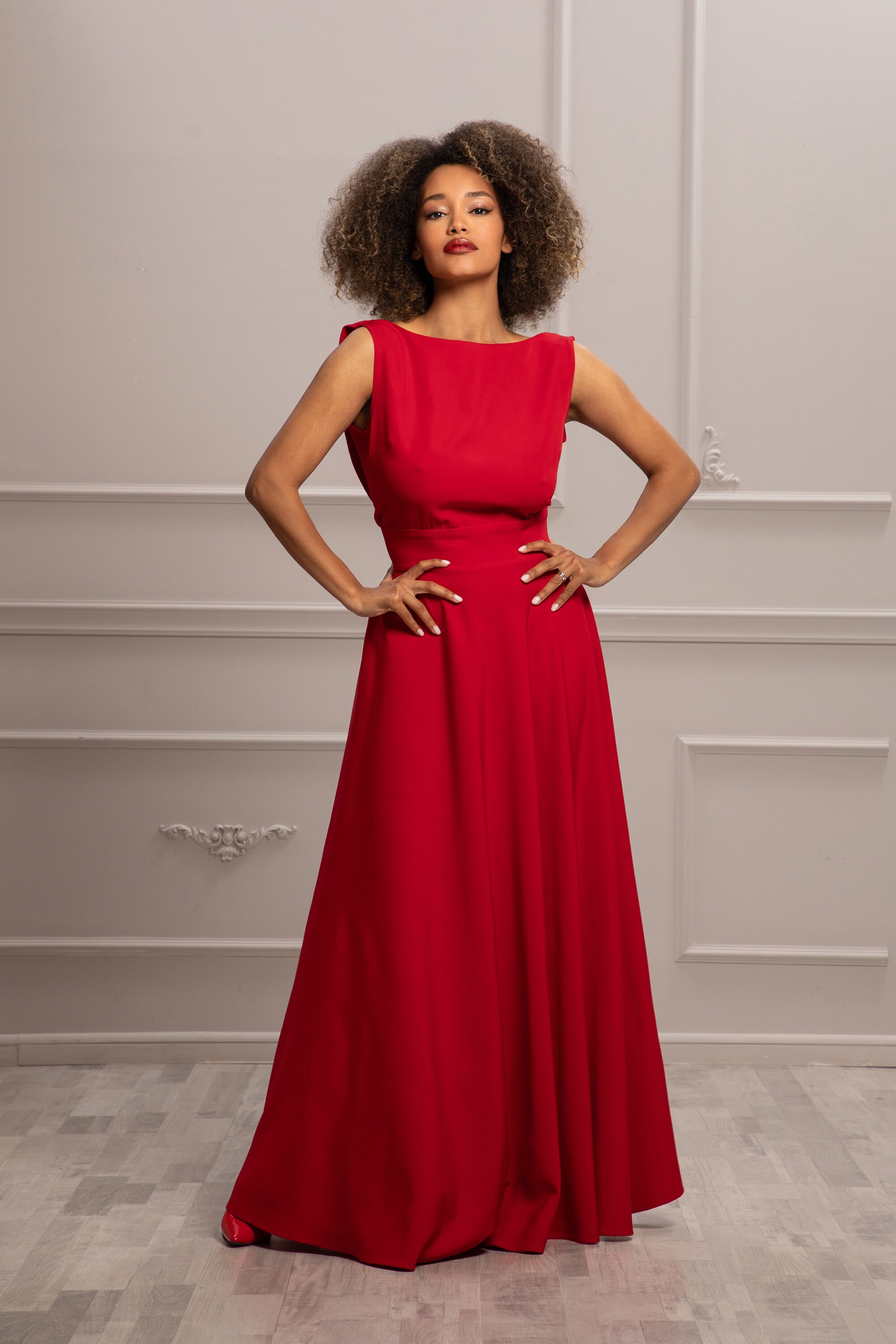strapless open back dress Long A-Line Tulle Lace Backless Prom Dresses Red Formal Evening Dresses main image 1