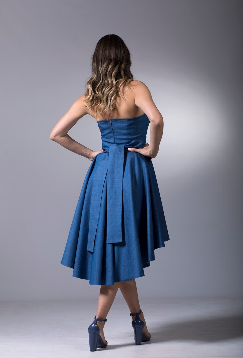 Strapless Denim Dress Indigo Dress Bustier Short Dress image 6