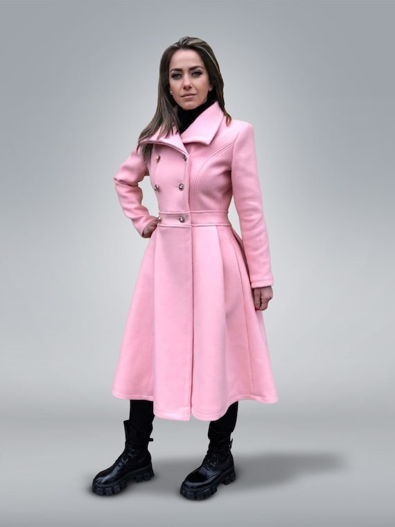 Pink Wool Coat Wool Cashmere Coat Custom Size Plus Size Clothing Princess Coat Winter Overcoat Fit and Flare Coat Womens Clothing Etsy Mexico