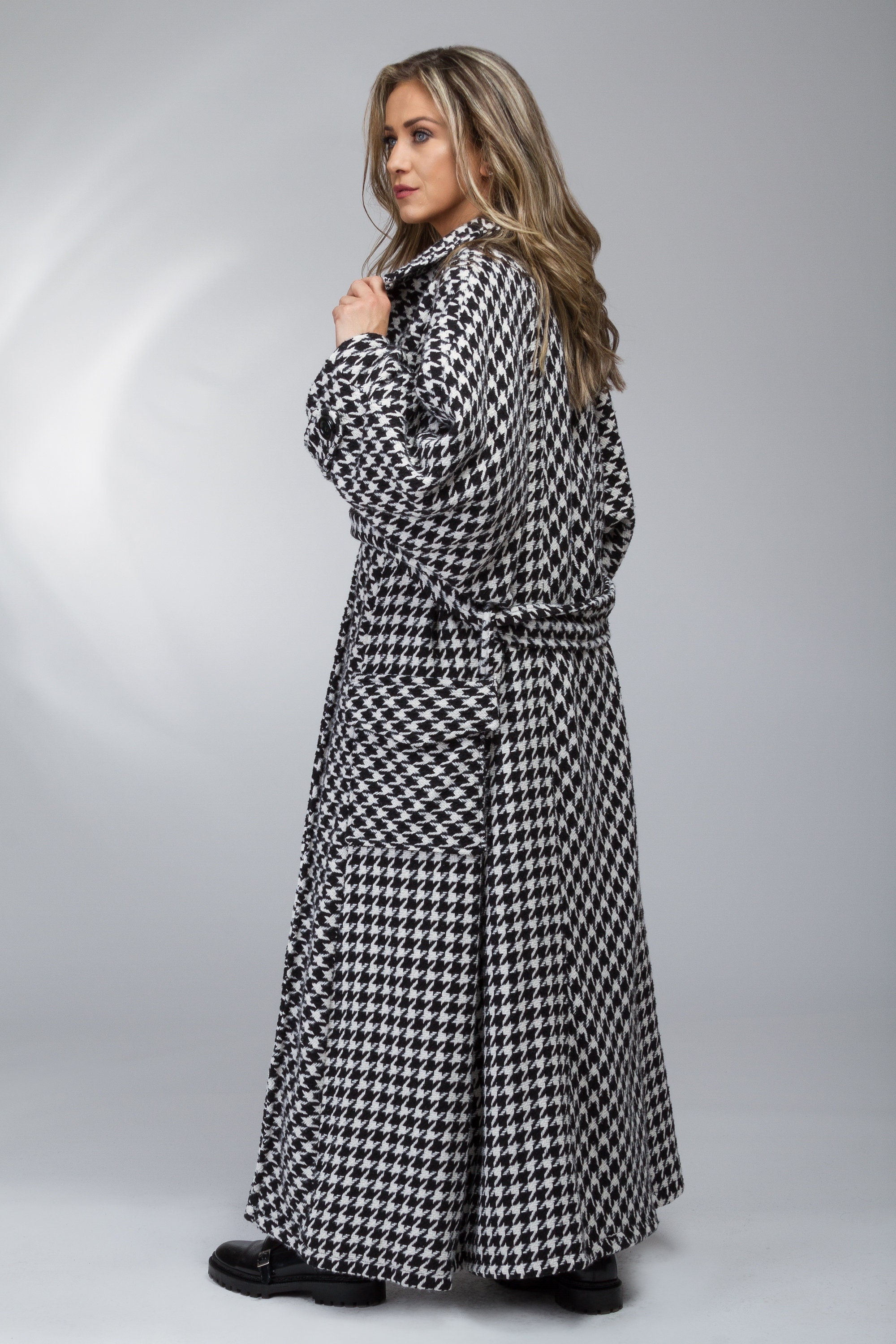 Houndstooth Coat Maxi Wool Coat Extravagant Coat Oversized Etsy