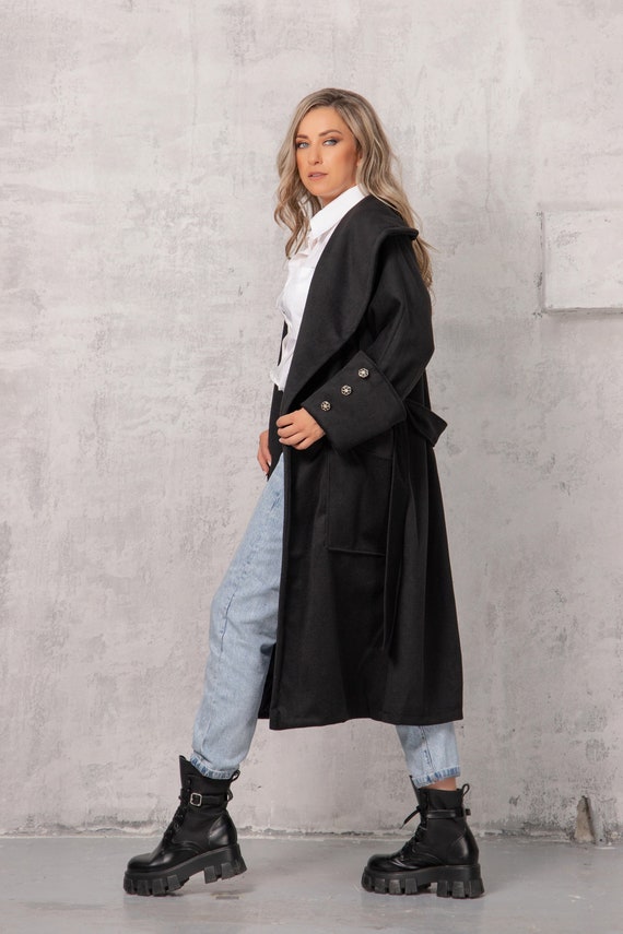 Maxi Winter Trench With Belt Long Black Plus Size Coat - Etsy