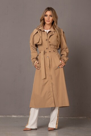 Trench Coat Lungo Donna Beige Con Cintura – Cappotto Invernale Doppiopetto, Taglie Forti