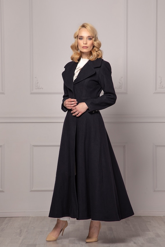 Dark Blue Cashmere Coat, Maxi Flared Coat, Wool Winter Coat, Edwardian  Clothing, Princess Coat, Long Coat, Jackets and Coats, Opera Coat - Etsy