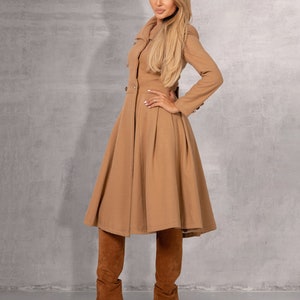 Wool Cashmere Princess Coat for Winter, Alternative Wedding Jacket, Long Fitted Camel Coat, Extravagant Wool Overcoat, Plus Minimalist Coat image 3