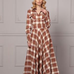 Rutig maxiklänning, Picknickmönstrad klänning, Röd tartan maxiklänning, Plusstorlekskläder, Aftonklänning, Rustik klänning för bröllopsgäster, Cocktailklänning