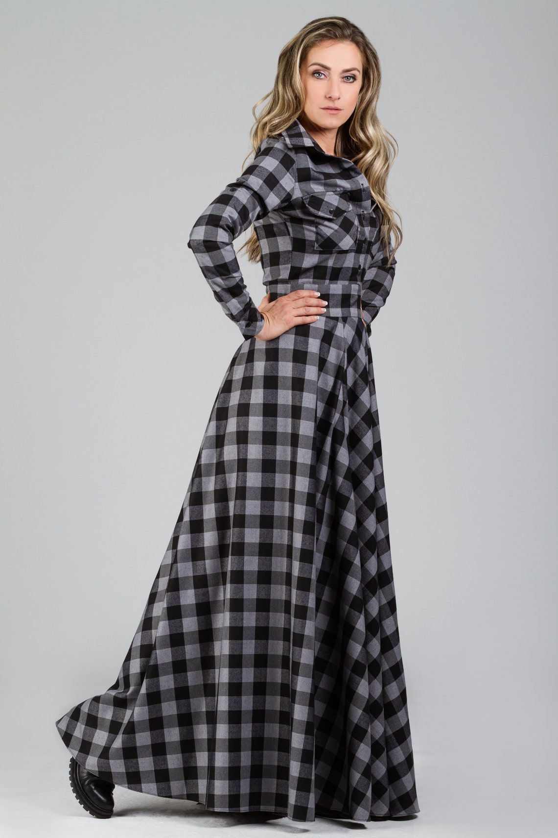 Buffalo Plaid Dress Shirt Dress Maxi Dress Plaid Dress | Etsy