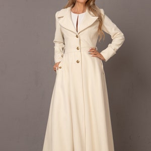 Winter Wedding Long Coat, Off White Floor Length Coat, Wool Cashmere Wrap Coat, Ivory Bridal Trench Coat, Ladies Long Princess Dress Coat image 3