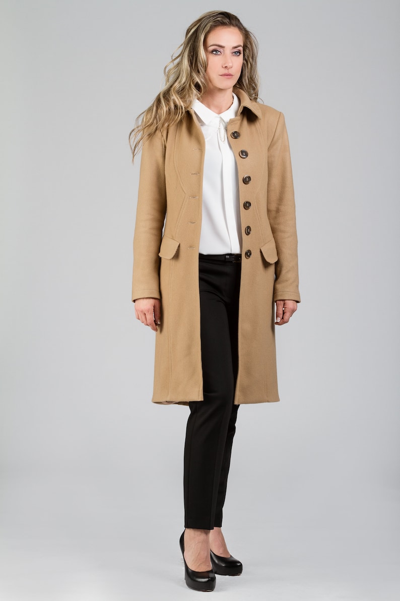 Camel Coat Cashmere Coat Wool Midi Coat Knee Length Beige Etsy
