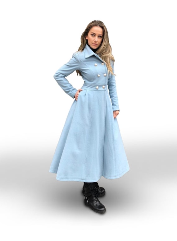 Light Blue Princess Coat for Ladies Wool Cashmere 1950s Style Coat Winter Skirt Overcoat Vintage Style Fit and Flare Coat Plus Size Coat Etsy