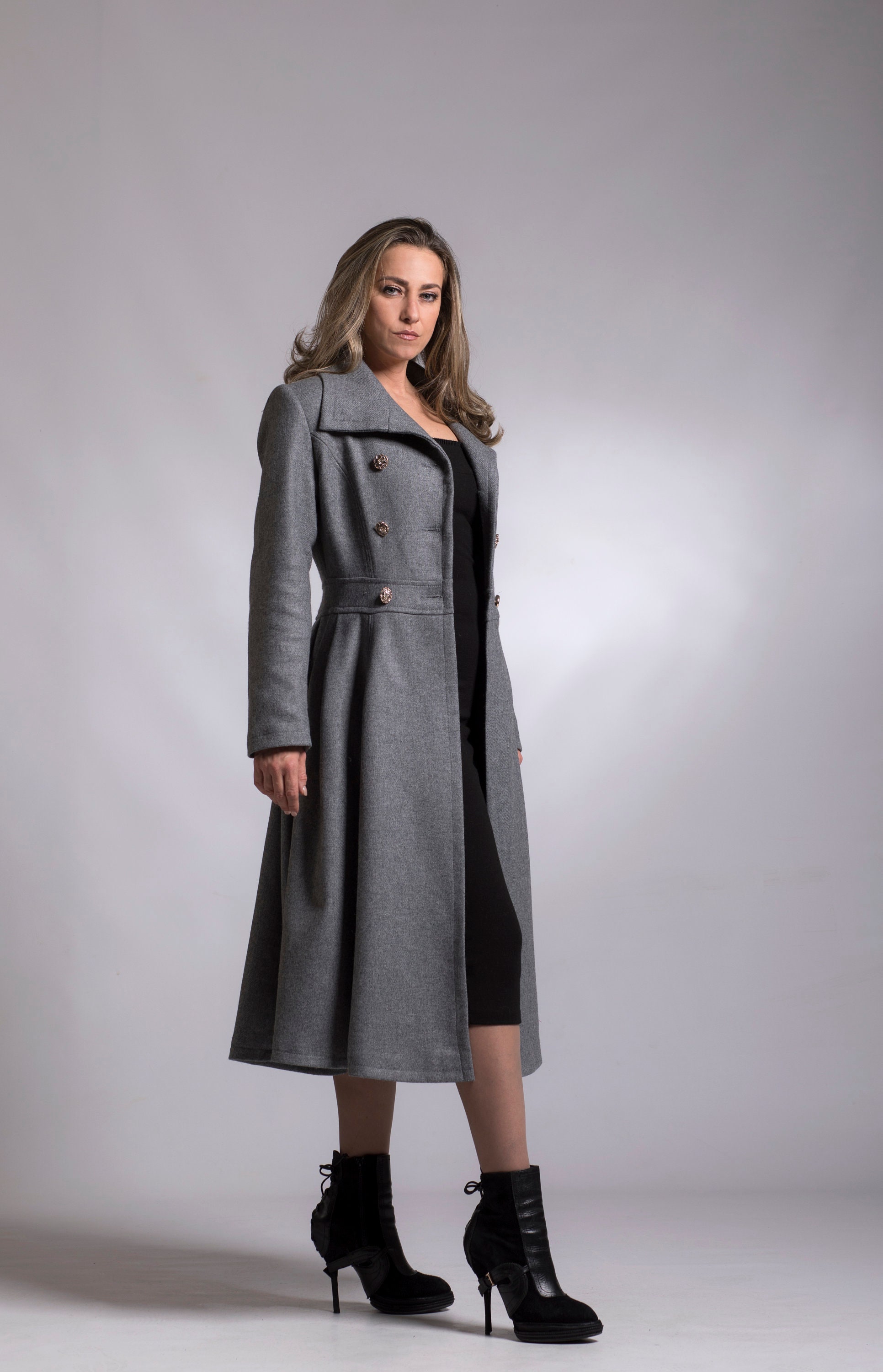 Wool Princess Coat, Fit and Flare Swing Coat, Custom Winter Dress Coat,  Cashmere Coat in Light Gray, Double-breasted Wool Tailored Overcoat 