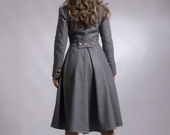 Gray Midi Wool Coat, Victorian Coat, Winter Overcoat, Womens