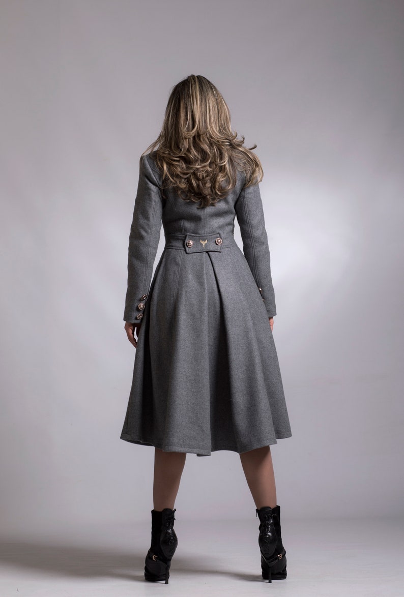 Wool Princess Coat, Fit and Flare Swing Coat, Custom Winter Dress Coat, Cashmere Coat in Light Gray, Double-Breasted Wool Tailored Overcoat image 3