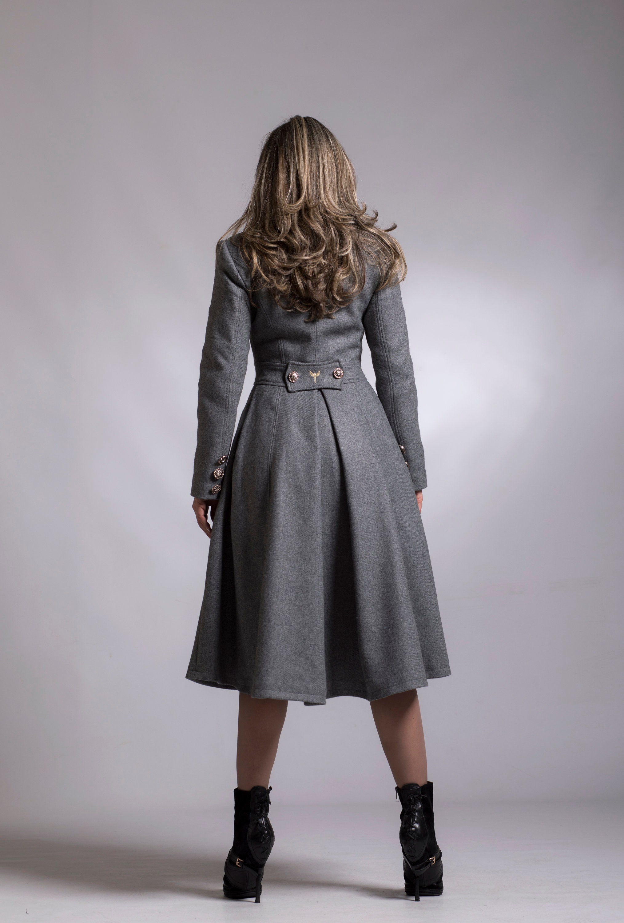 Gray Midi Wool Coat, Victorian Coat, Winter Overcoat, Womens