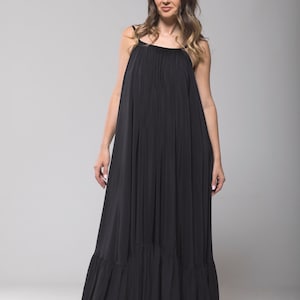 Open Back Maxi Kleid, schwarzes Sommerkleid, Oversize Strandkleid, fließendes rückenfreies Kleid, Vintage inspiriertes Plus Size Kleid, Boho Kleid Bild 3