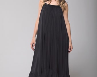 Open Back Maxi Dress, Black Summer Dress, Oversize Beach Dress