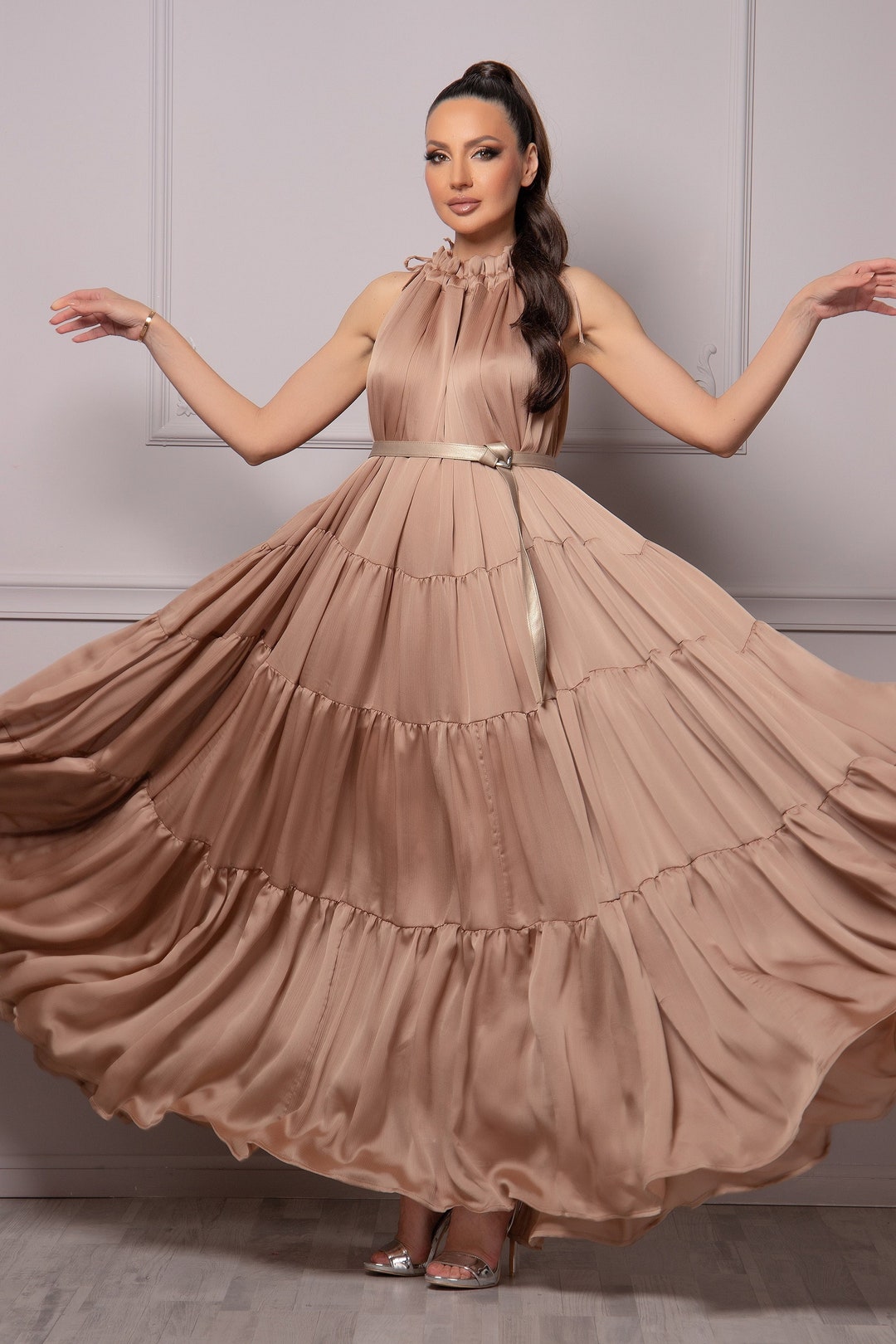 Golden and Maroon Party Wear Long Gown – Elegant Festive Long Gown