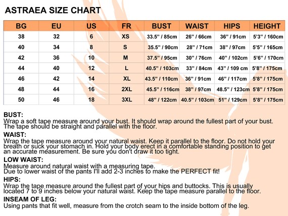 Womens Overalls Size Chart