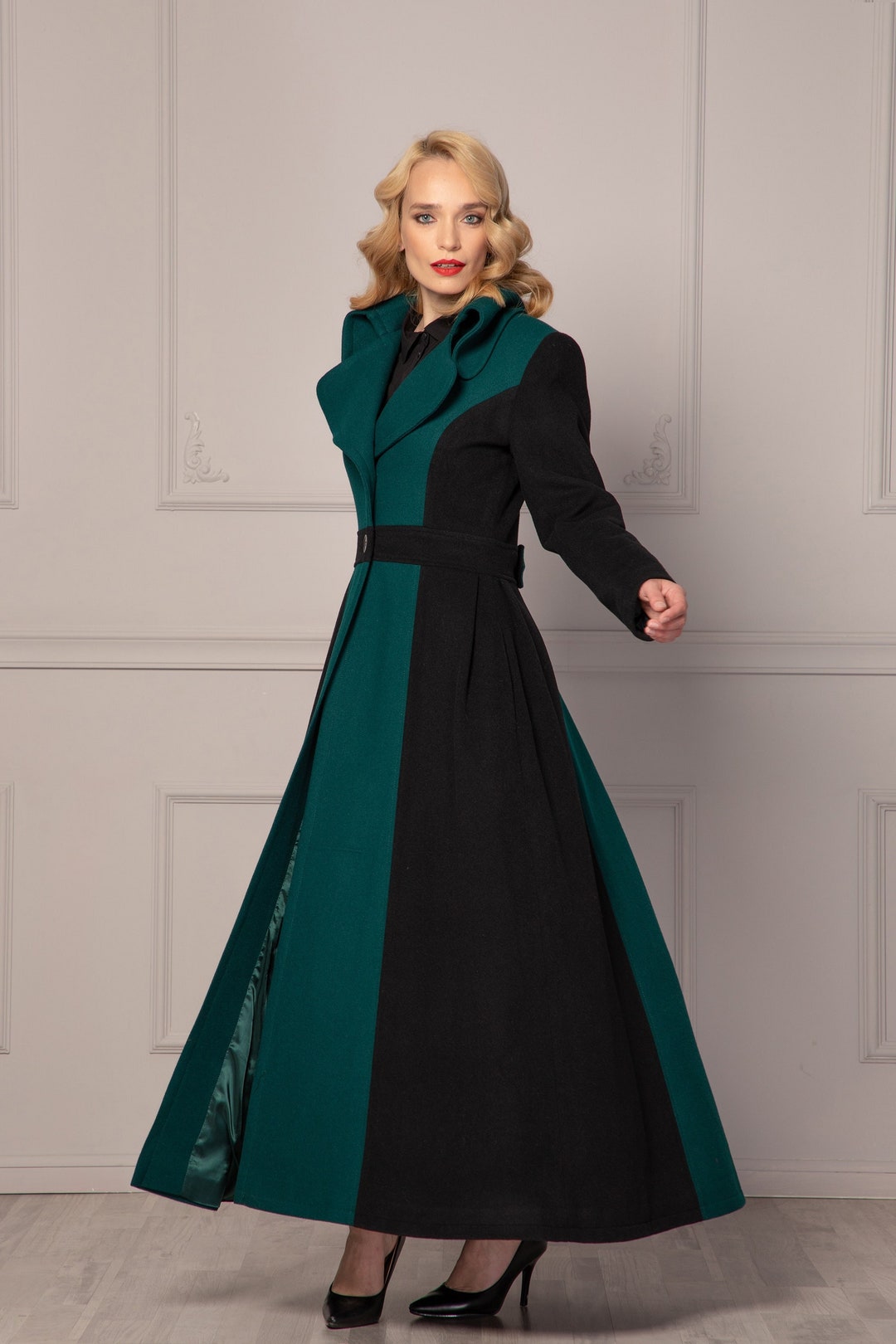 Floor Length Wool Dress Coat, Fit and Flare Coat, Winter Overcoat, Womens Clothing, 1950s Vintage Style Coat, Winter Outerwear, Plus Size Floor Length Wool Dress Coat, Fit and Flare Coat, Winter Overcoat, Womens Clothing, 1950s Vintage Style Coat, Winter Outerwear, Plus Size