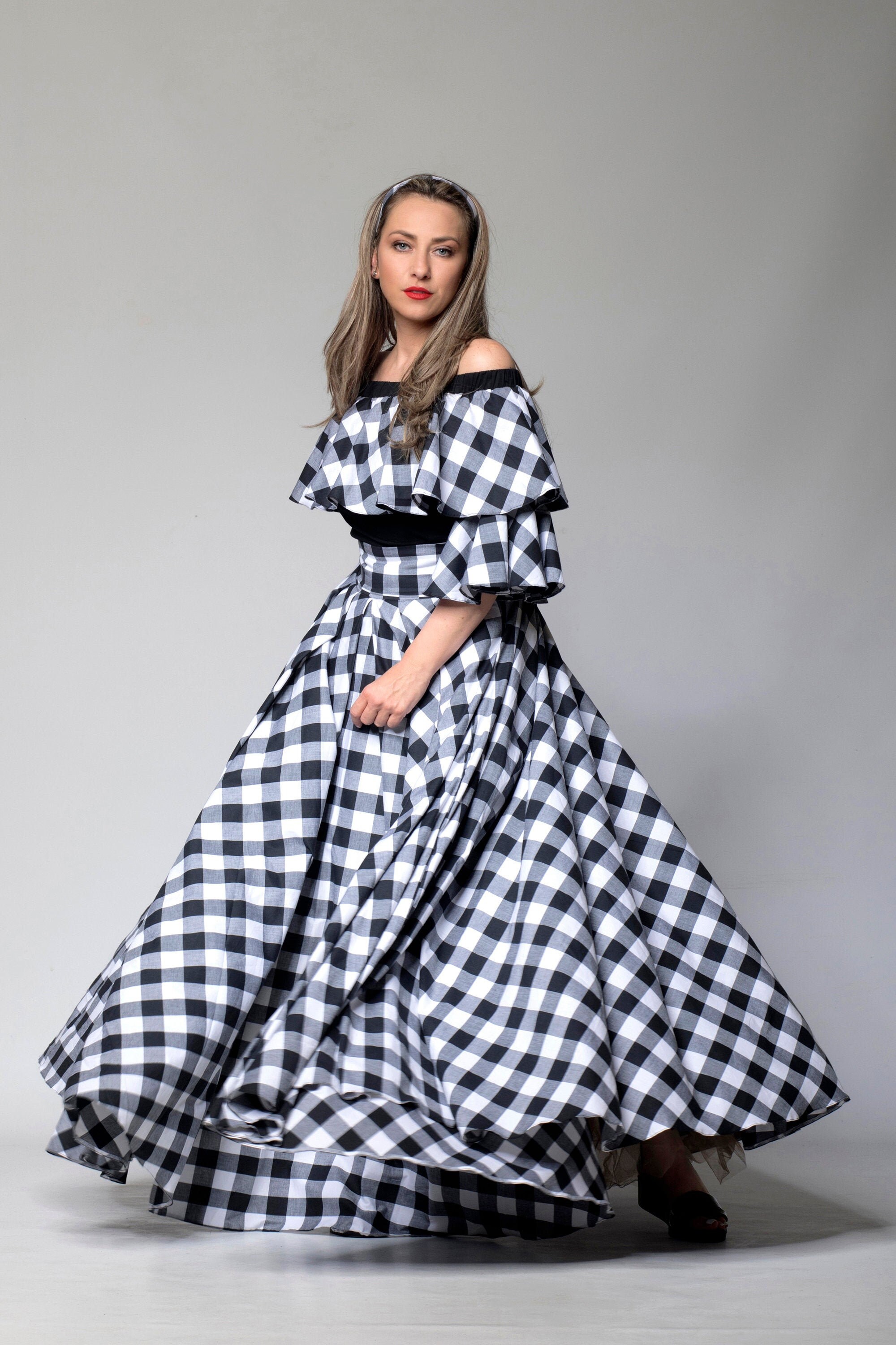 womens black and white plaid dress