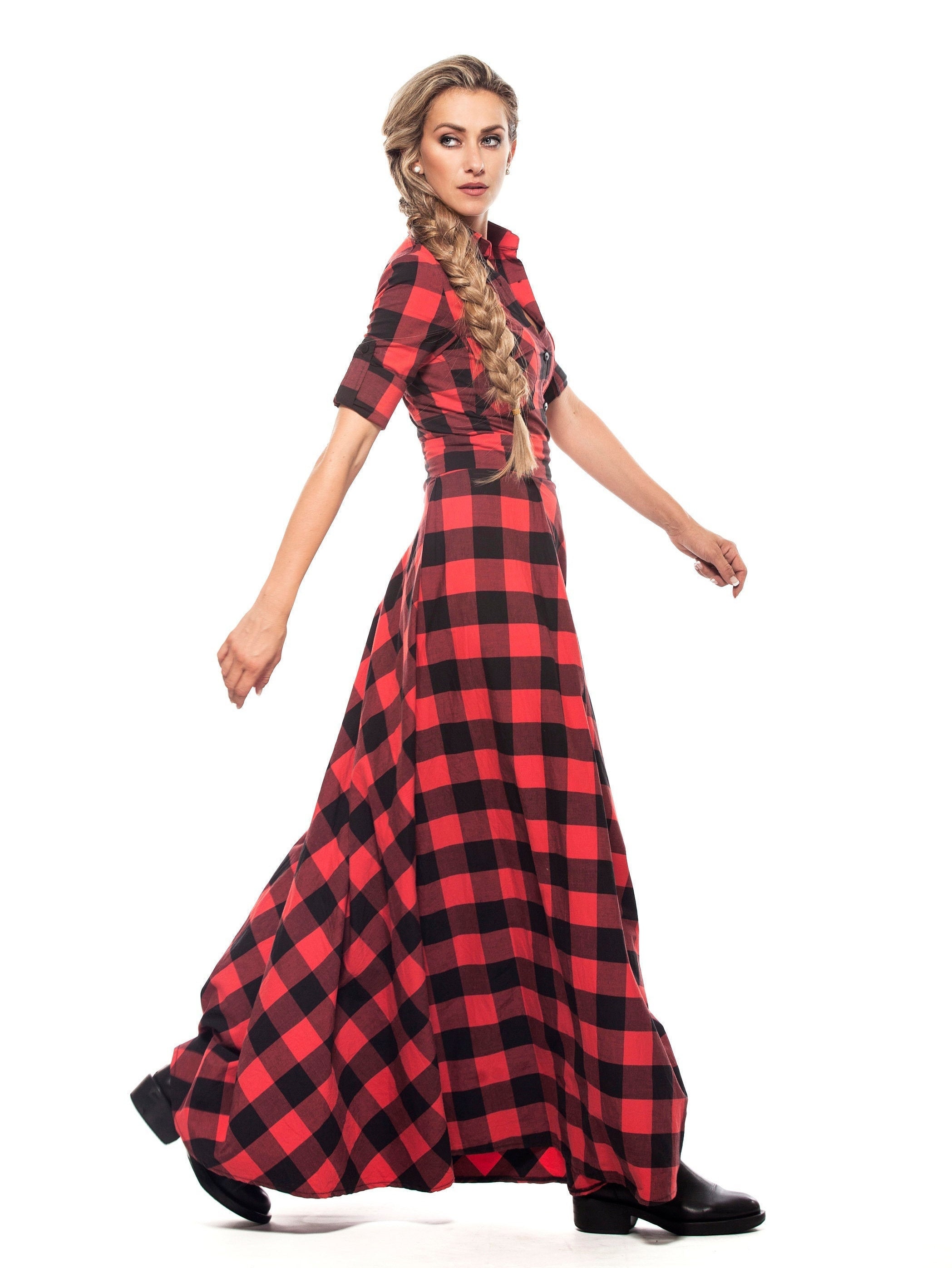 Plaid Maxi Dress Checkered Dress Swing Dress Tartan Dress - Etsy