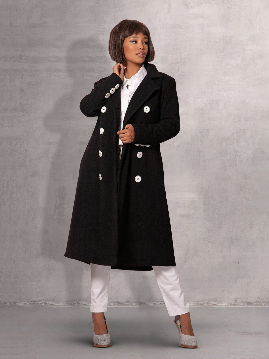 Black & White Trench Coat for Chilly Weather Aline Custom Etsy
