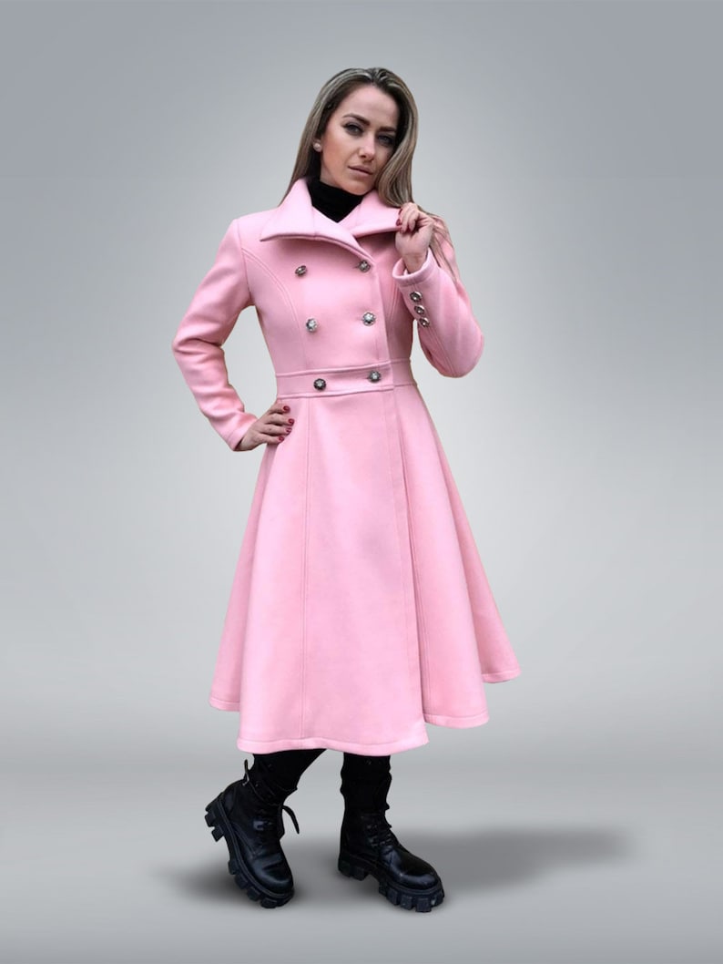 1950s Coats and Jackets History Fit and Flare Coat Pink Coat Women Double-Breasted Coat Cashmere Coat Winter Wool Coat Plus Size Pink Coat Custom Cashmere Coat $233.10 AT vintagedancer.com