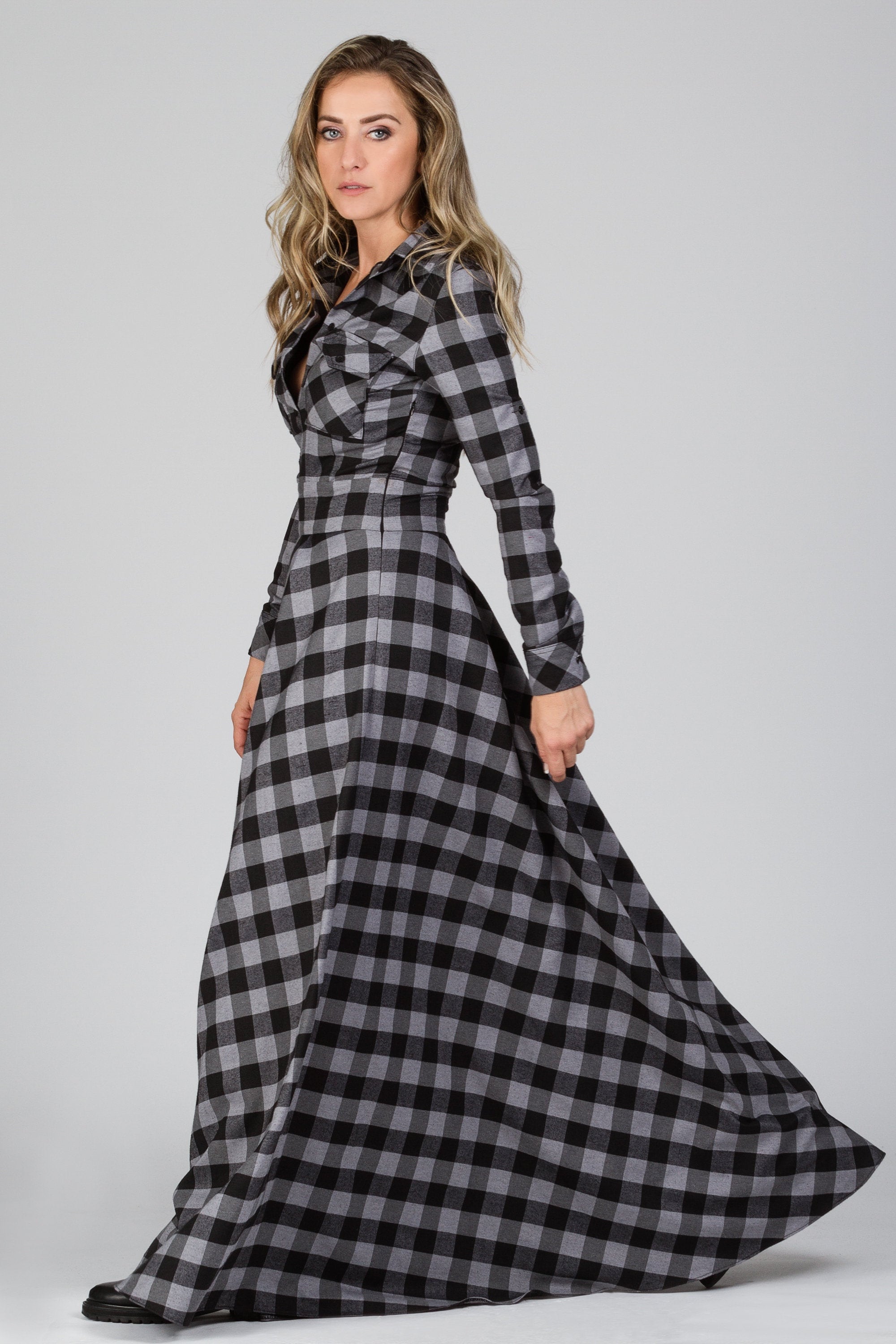 Buffalo Plaid Dress Gray ☀ Black Maxi ...