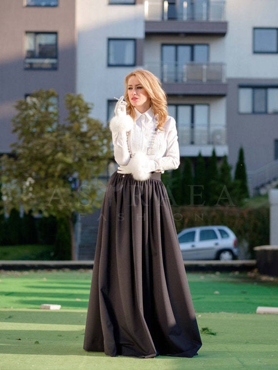 Jupe longue large noire jupe formelle taille haute jupe - Etsy France