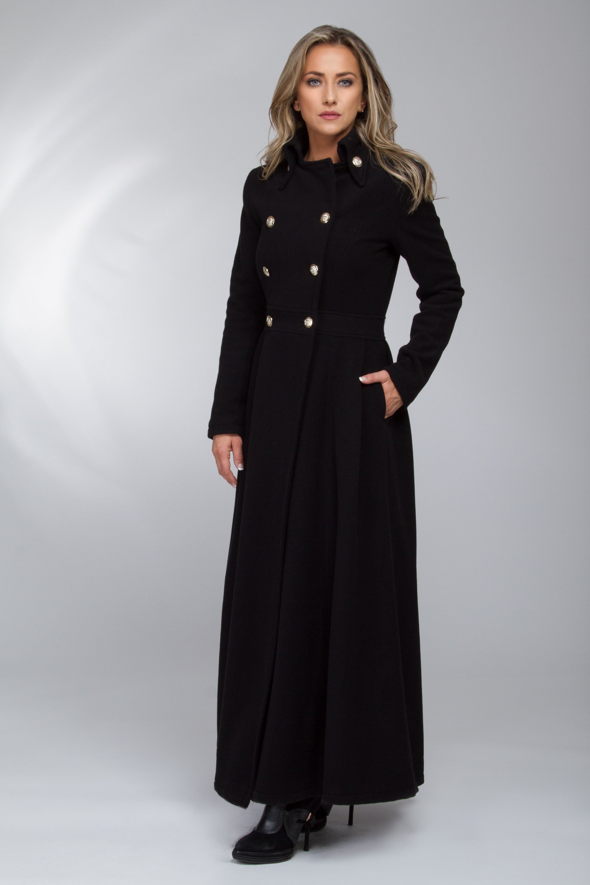 Long Wool Coat, Maxi Princess Overcoat, Double-breasted Military Style Coat,  Black Winter Overcoat, Full Length Coat, Victorian Custom Coat -  Canada