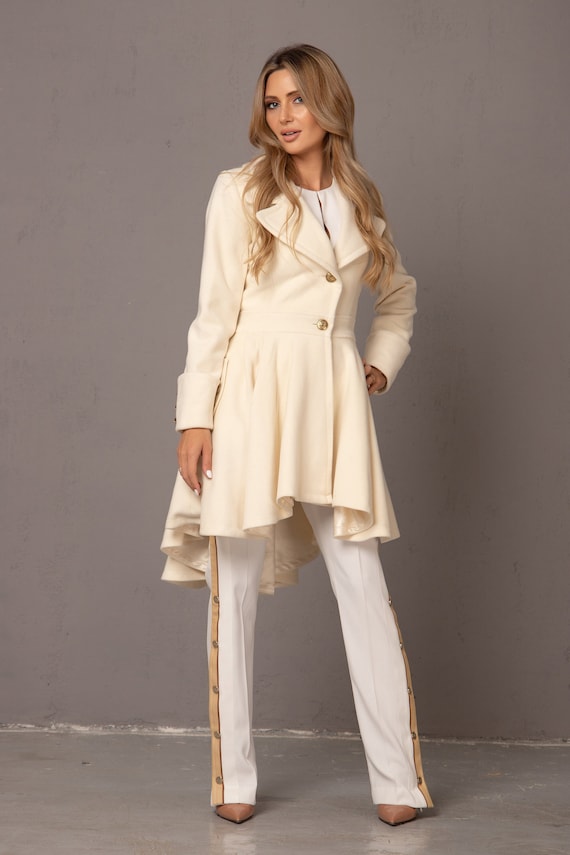 Princess Cut Wool Bridal Coat, Winter Asymmetric Flared Coat, Skirted off  White Pea Coat, Plus Size Retro Style Wedding Overcoat, Dress Coat -   Israel