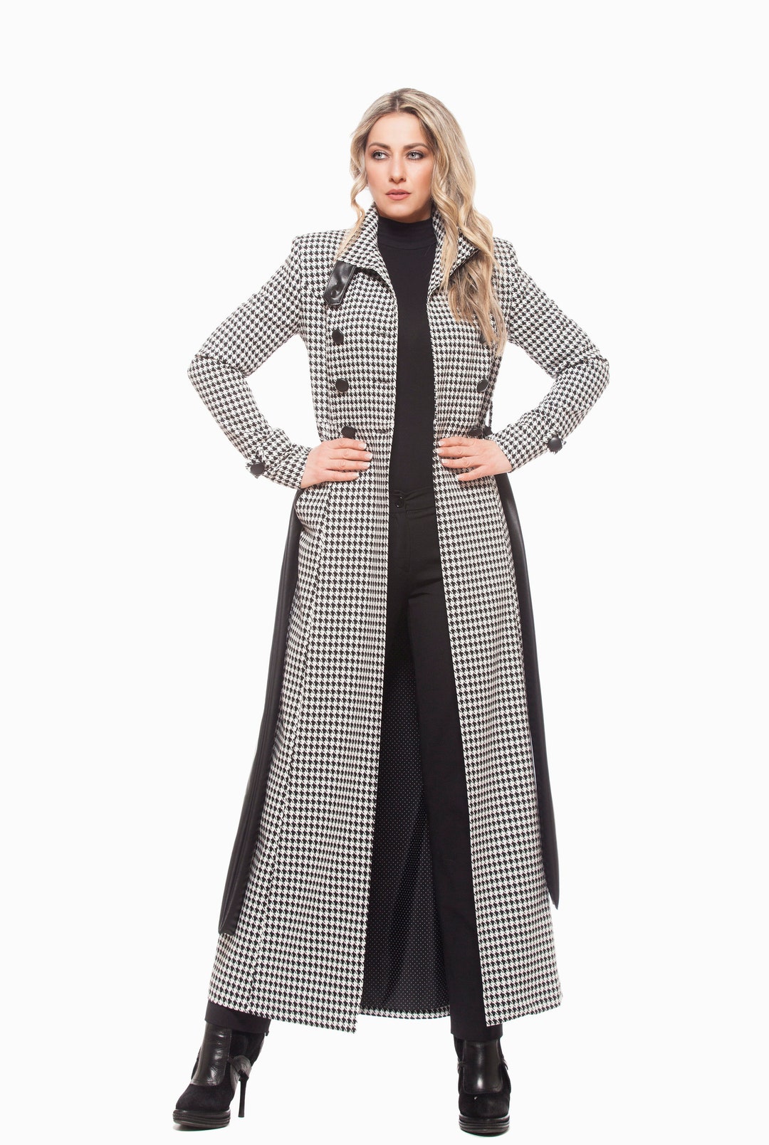 Women Coat Houndstooth Coat Plus Size 