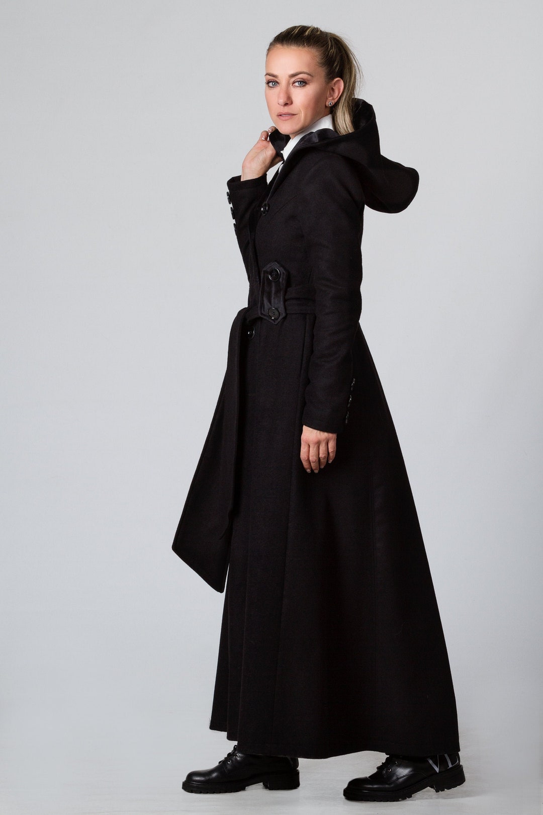 Gothic Winter Wool Coat Long Hooded Custom Coat Victorian - Etsy