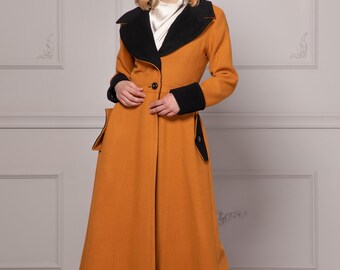 Extraordinary Cottagecore Style Mustard Maxi Coat With Wide