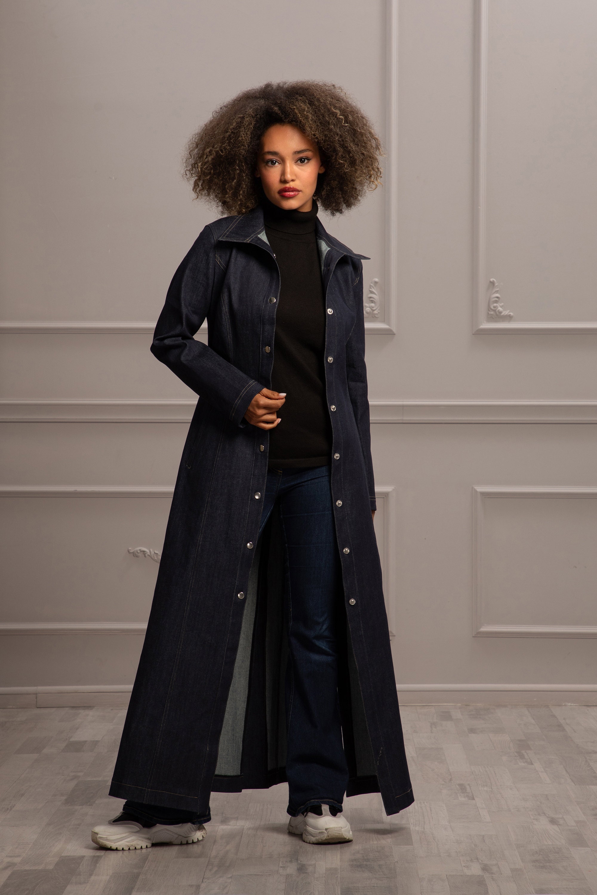 Buy Denim Trench Coat, Floor Length Coat, Winter Style, Womens