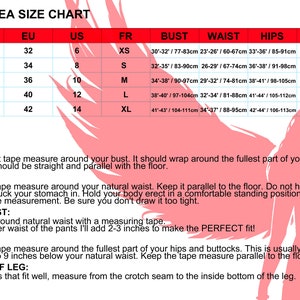 May include: A size chart for women's clothing with measurements in inches and centimeters. The chart includes sizes for bust, waist, hips, and height. The chart is labeled "Astraea Size Chart".