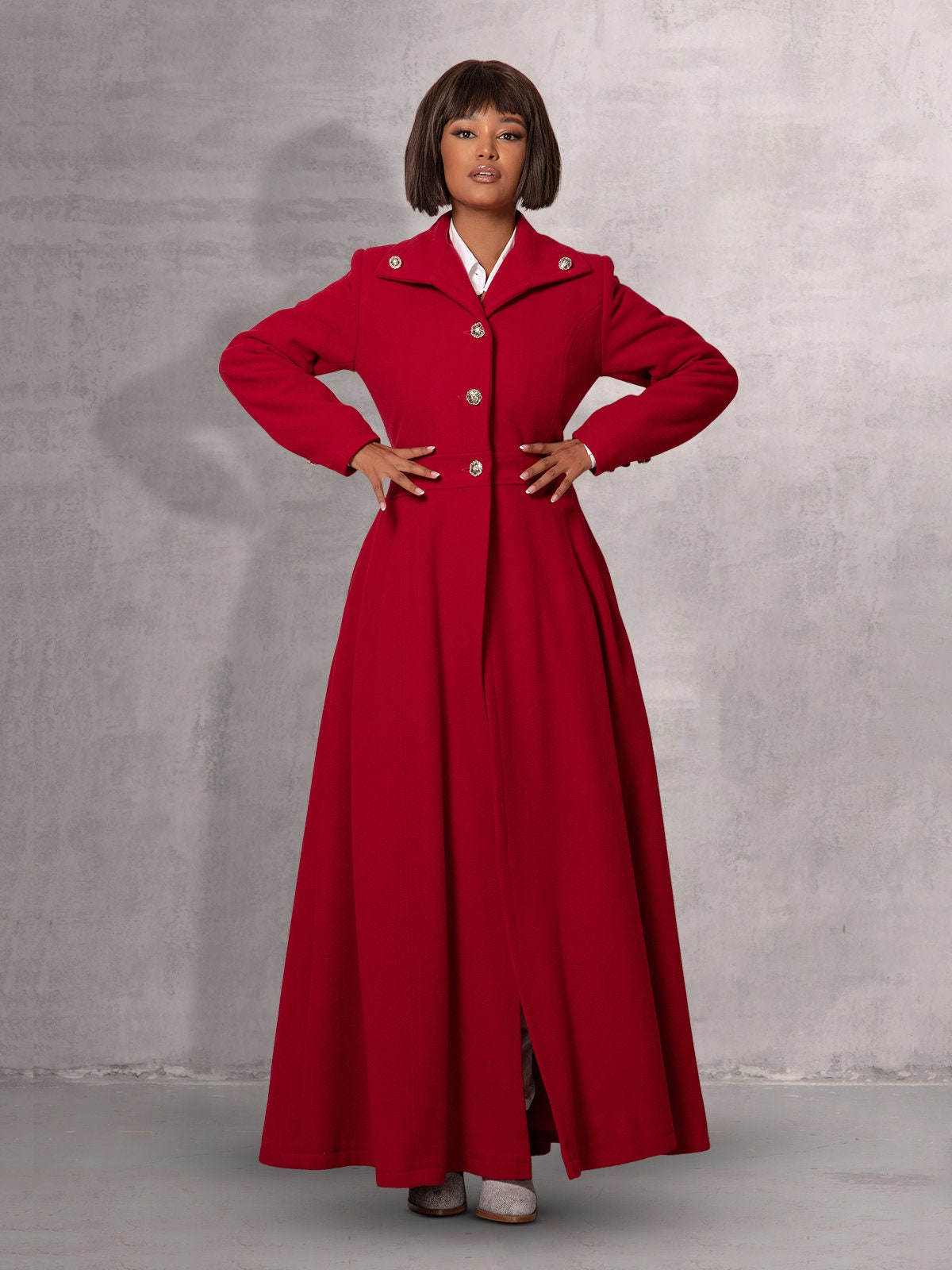 Floor Length Princess Cut Coat for Winter - Plus Size Wool