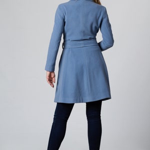 Blue Coat, Cashmere Wool Coat, Elegant Knee Length Coat, Women Overcoat, Plus Size Clothing, Belted Coat with Pockets, Light Coat, Midi Coat image 4