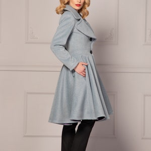 Big Collar Flared Swing Wool Cashmere Coat, Pleated Winter Midi Coat, Fit and Flare Gray Princess Coat,30s Vintage Style Overcoat for Ladies image 5