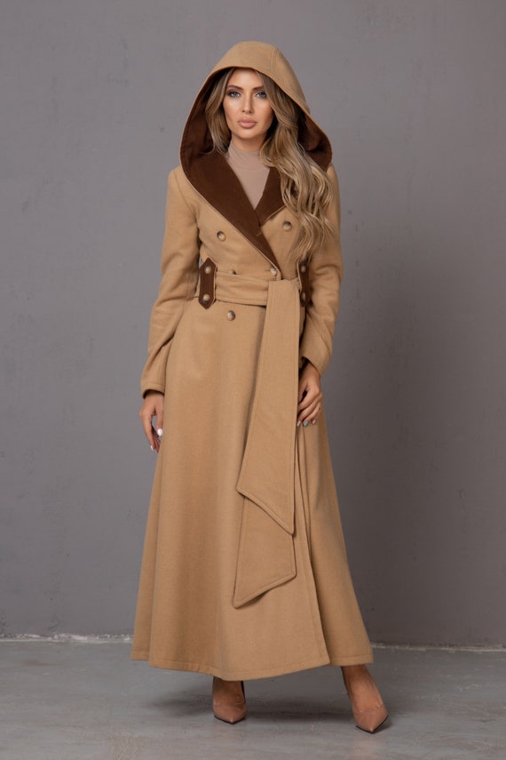 knee length dresses for ladies Hooded Coat, Red, S