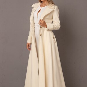 Winter Wedding Long Coat, Off White Floor Length Coat, Wool Cashmere Wrap Coat, Ivory Bridal Trench Coat, Ladies Long Princess Dress Coat image 4