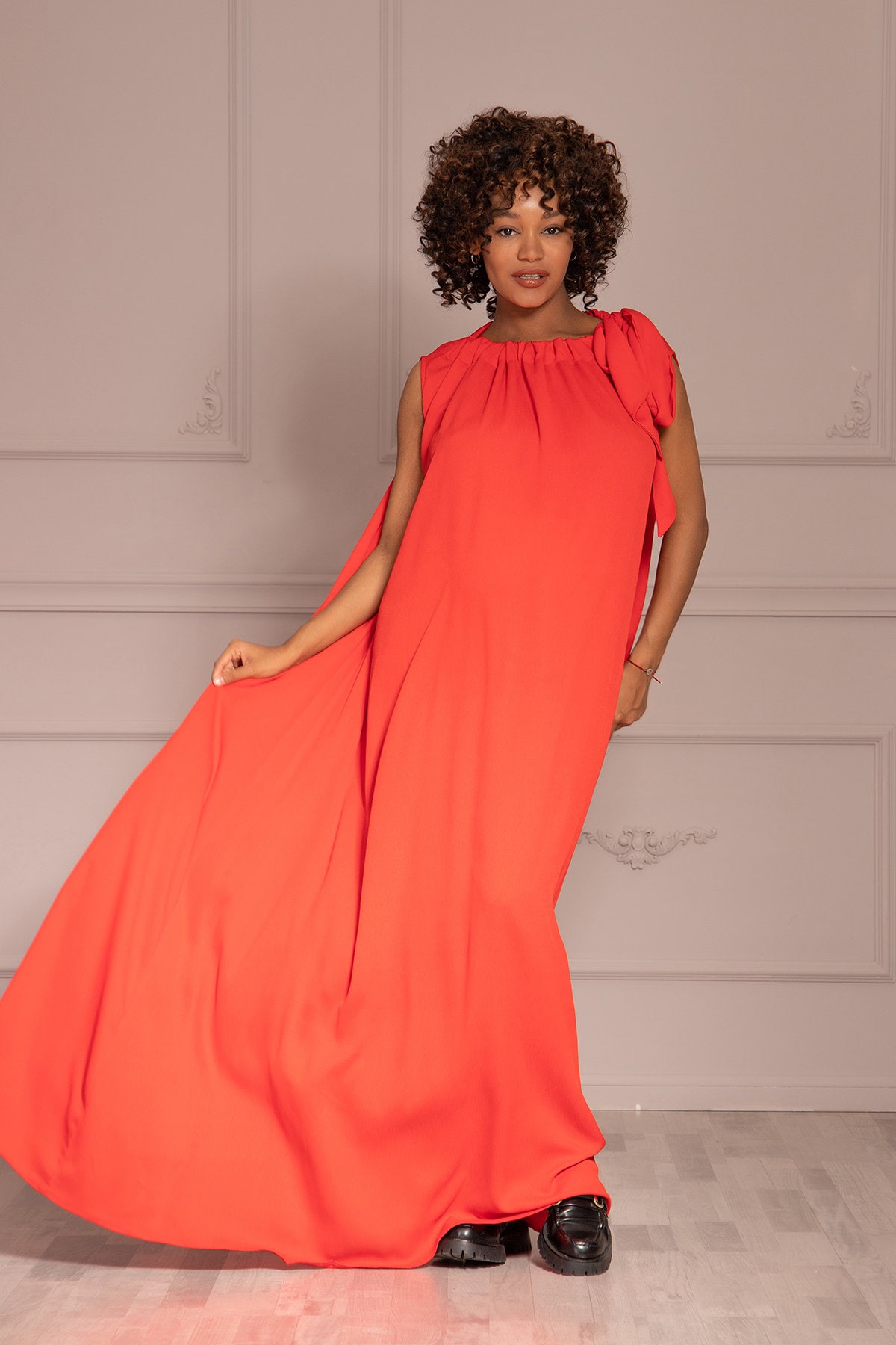 Maternity Dress for Photoshoot - Bright Orange Dress, Bohemian Kaftan, Maxi Chiffon Dress, Pregnancy Dress, Extra Long Abaya, Summer Party