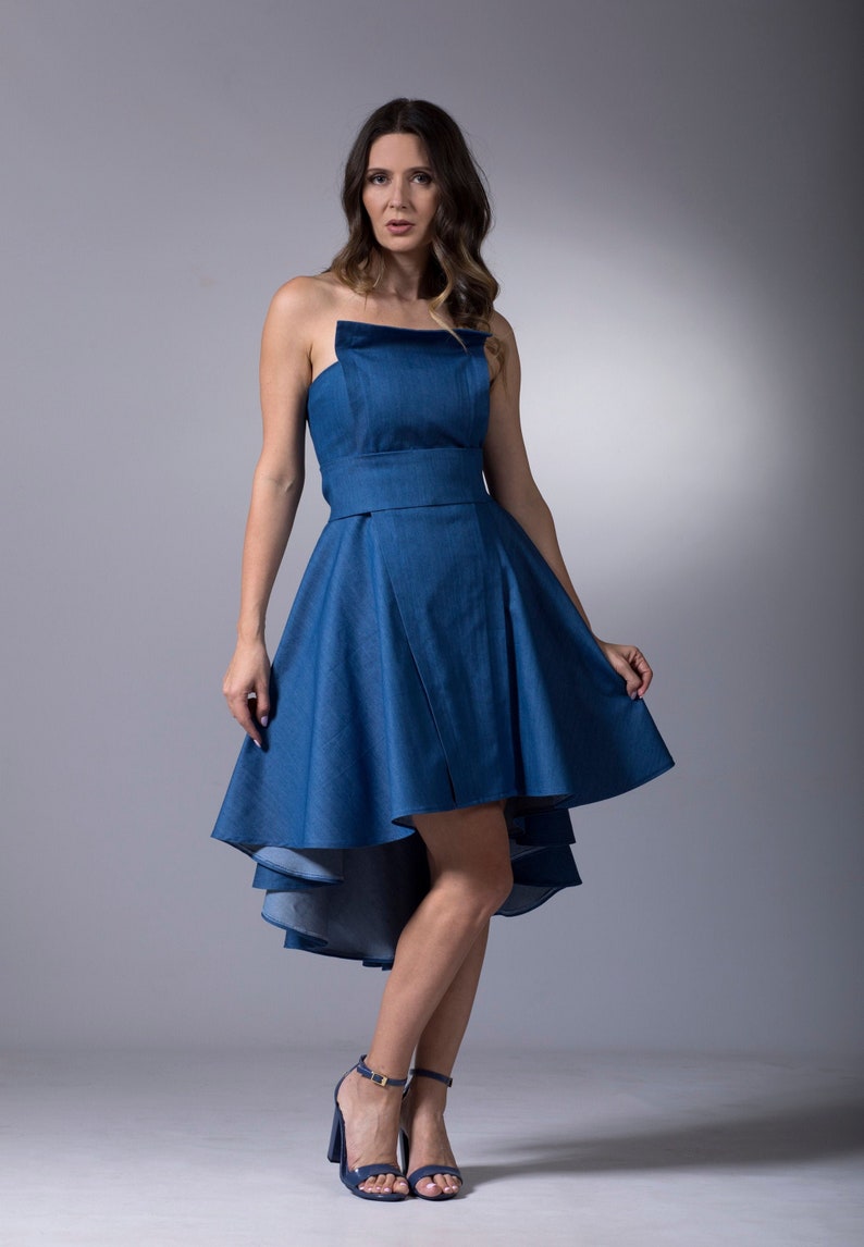 Strapless Denim Dress Indigo Dress Bustier Short Dress image 1
