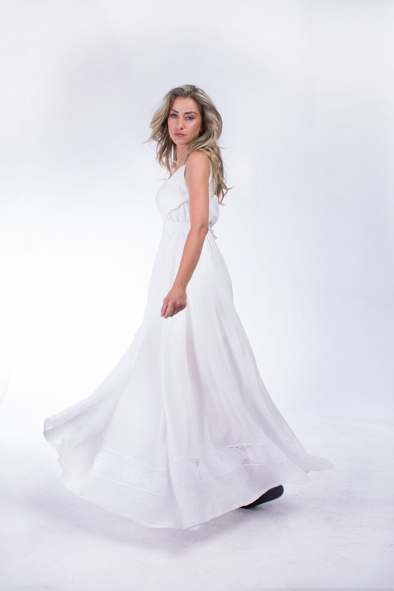 White Sleeveless Linen Tank Dress Maxi Boho Wedding Summer Etsy